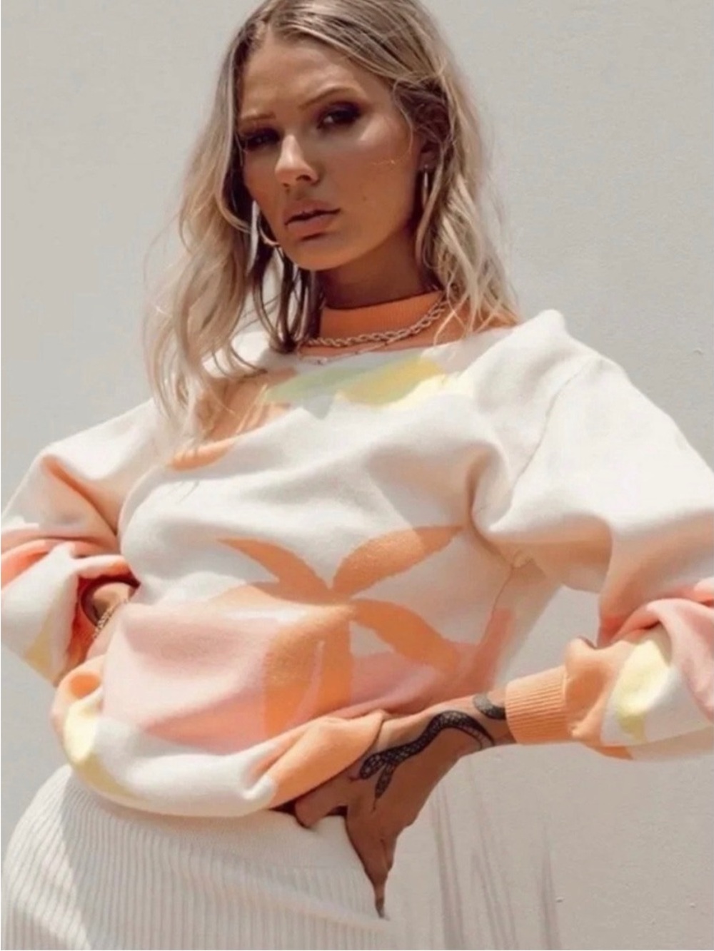 Princess Polly Orange & Cream Knit Sweater - Casual Crewneck